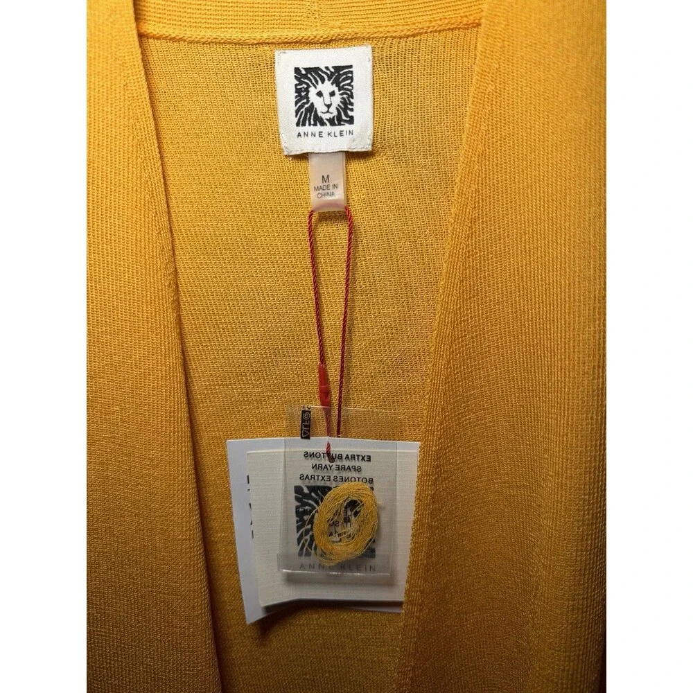 NWT Ann Klein SZ M Yellow‎ Lightweight Spring Luxe Open Long Cardigan Duster $99